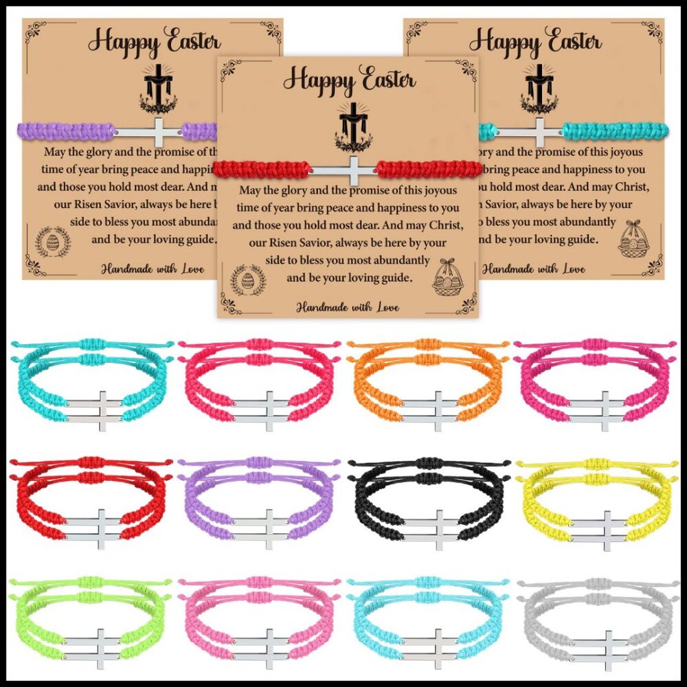 Colorful Cross Friendship Bracelets Set Adjustable Elastic Boho Religious